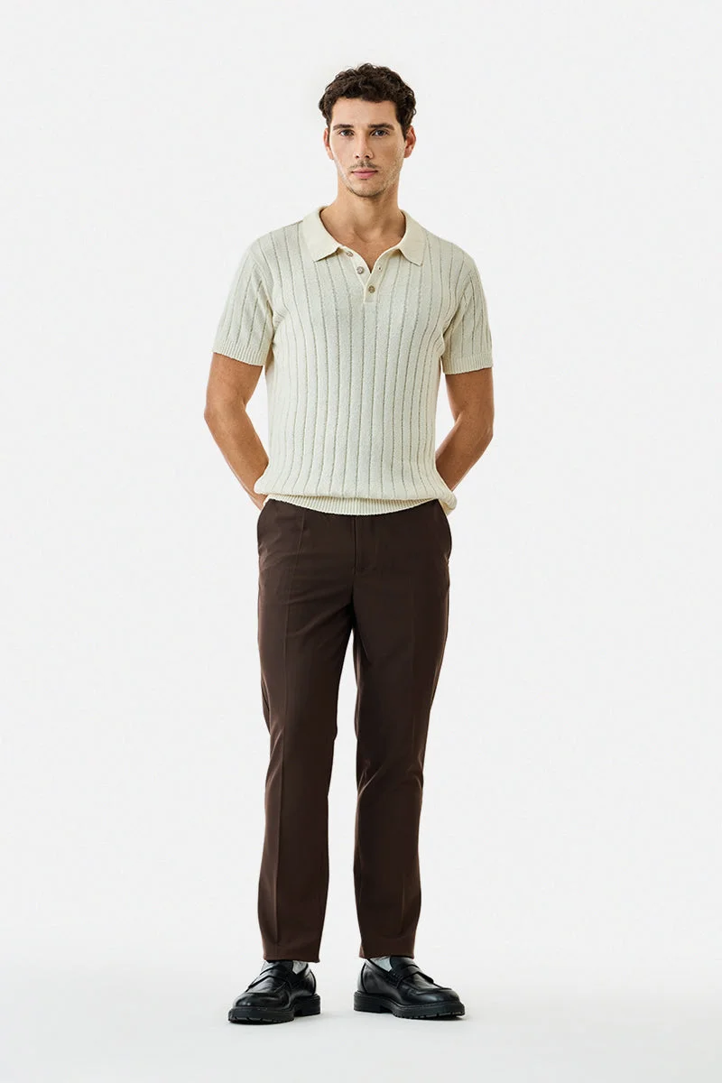 SNITCH Brown Slim Fit Stretch Trousers for Men | Best Price UAE